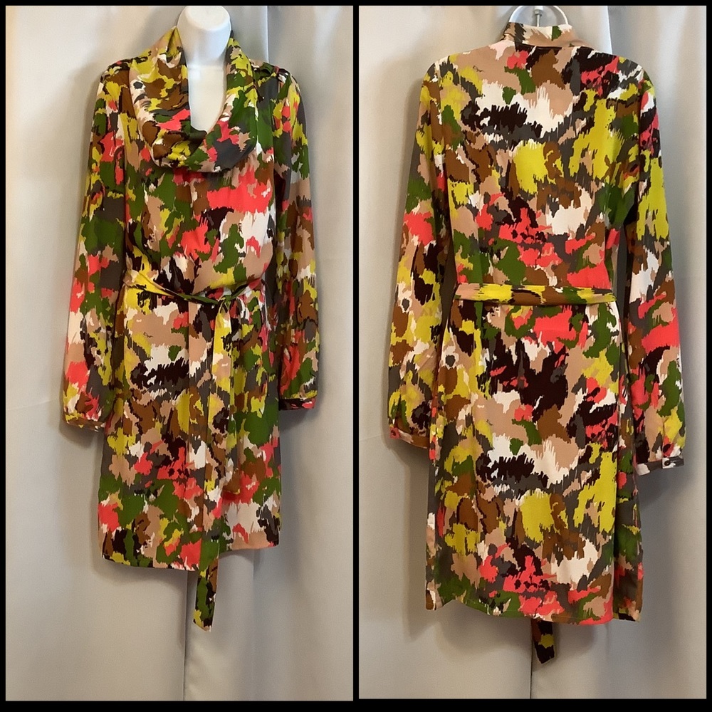 DEPT Dress Women’s Medium Cowl Neckline Belted Midi Multi Colour